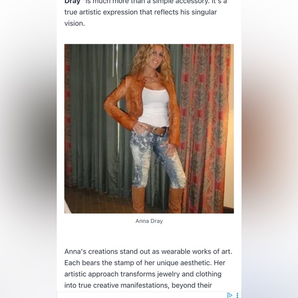 ANNA DRAY Creation Jennifer Lopez cropped flannel. Handmade fancy fabrics brooch - Picture 2 of 16